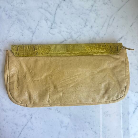 L.A.M.B. Embossed Leather Suede Clutch Bag Yellow Tan Lime Green Y2K - Picture 2 of 14